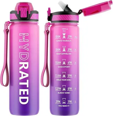 Produktbild von Famanu Trinkflasche 1 l - BPA-frei, Tritan, mit Strohhalm und Zeitmarkierung