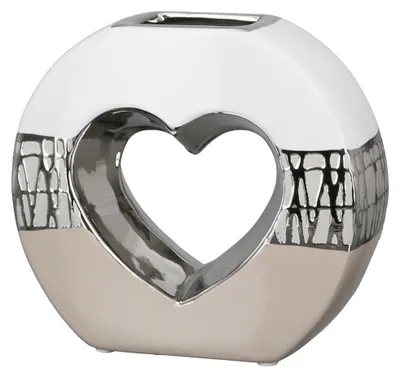 Produktbild von GILDE Vase, rund, "Pico", Herzmotiv, Keramik, beige, weiß, , L. 7 cm, B. 18,5 cm, H. 16,5 cm 32402