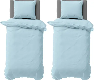 Produktbild von 4 teilige Uni Bettwäsche 135x200 cm Hellblau Einfarbig Mikrofaser Bettbezug Garnitur Set