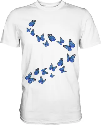 Produktbild von Blaue Schmetterlinge T-Shirt – White / 3XL