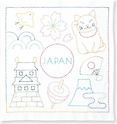 Produktbild von Olympus Sashiko Stickpackung "Hana Fukin World Walker Serie Japan", Stoff bedruckt, 34x34cm, Original aus Japan