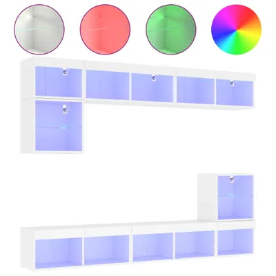 Produktbild von vidaXL 8-tlg. Wohnwand mit LED-Beleuchtung Weiß Holzwerkstoff