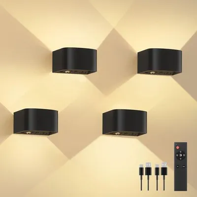 Zdjęcie produktu dla Lampa ścienna LED z możliwością ładowania do salonu i sypialni – ładowanie przez USB – bezprzewodowa – zasilana bateryjnie – z pilotem