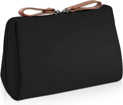 Produktbild von Aucuu Kleine Kosmetiktasche Schwarz mit Trennwand und Doppelreißverschluss