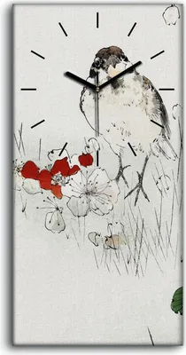 Produktbild von Wanduhr Bürouhr Leinwand Bild 30x60 Malerei Asiatische Blätter Blumen Tier Vogel - schwarze Hände