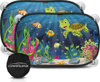 Produktbild von Sonnenschutz, Kompatibel mit Personenkraftwagen, Auto Baby mit UV Schutz 48x30cm - 2 Stück mit Saugnäpfen - Kinder - Fenster - Motiv: Grün-Turtle