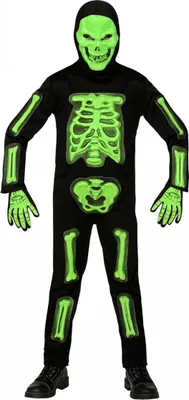 Produktbild von 3D UV-Neon Skelett Kinderkostüm für Halloween Größe: M / 8-10 Jahre