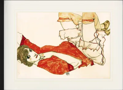 Produktbild von Egon Schiele Zarámovaný obraz s elegantným paspartou | Nástenné umenie | V ráme - Wally v červenej blúzke so zdvihnutými kolenami, 1913 (60 x 80 cm)