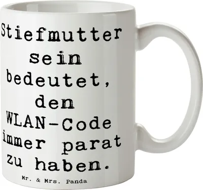 Produktbild von Mr. & Mrs. Panda Becher Spruch Stiefmutter Heldin - Weiß - Geschenk, Geburtstage, handgefertigt, technologie, Tasse, Kaffeetasse, Familienmitglieder, Keramikbecher