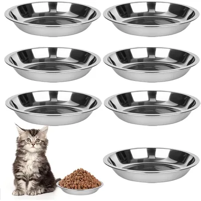 Produktbild von 8 Katzennäpfe Edelstahl 16 cm flach schnurrbartfreundlich für Katzen und kleine Hunde