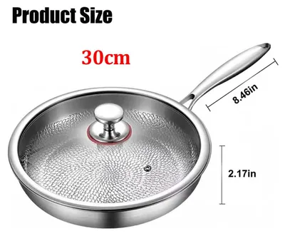 Obrázek produktu pro Pánev na smažení, průměr 30 cm - Čistá titanová pánev s poklicí - Vzor "rybí šupiny" s rafinovaným povrchem - Nepřilnavá, bez povrchové úpravy - Vhodná pro plynové a indukční sporáky