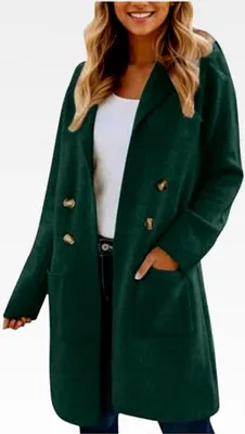 Produktbild von Wollmantel für Damen im Winter, Lange Wolljacke, Warmer Mantel, Elegante Winterjacke mit Reverskragen, Wolle Trenchcoat, Doppelreihig, Hemdjacke, Freizeit Winterparka, Langarm Outdoorjacke