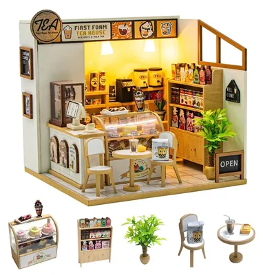 Image de Kit de construction de maisonnette miniature en bois, avec technologie NFC et enregistrement vocal, et éclairage LED
