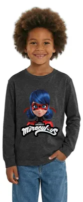 Produktbild von Spreadshirt Miraculous Ladybug Mit Logo Teenager Premium Langarmshirt, 146/152 (10 Jahre), Anthrazit meliert