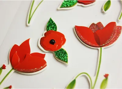 Produktbild von Aufkleber mit Glitzerrelief - Rote Blumen