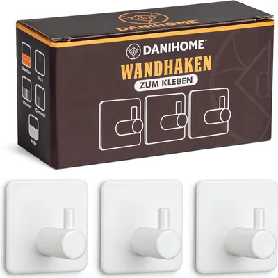 Produktbild von DANIHOME Handtuchhalter Weiß ohne Bohren - Extra Starker Klebehaken für Küche und Bad, Wandhaken Selbstklebend, Handtuchhaken für Badezimmer & Küche, Kleben Statt Bohren