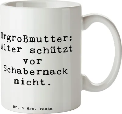 Produktbild von Mr. & Mrs. Panda Tasse Spruch Urgroßmutter Schabernack - Weiß - Geschenk, Familie, Familientradition, Alter, Kaffeebecher, Liebe, Weihnachten, Kaffeetasse, Lächeln, Ahnen