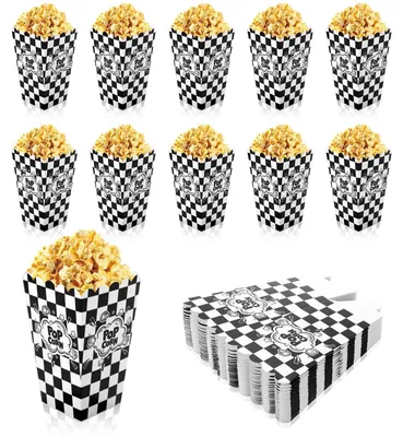 24 Mini-Popcornboxen, schwarz-weiß kariert, 12 cm