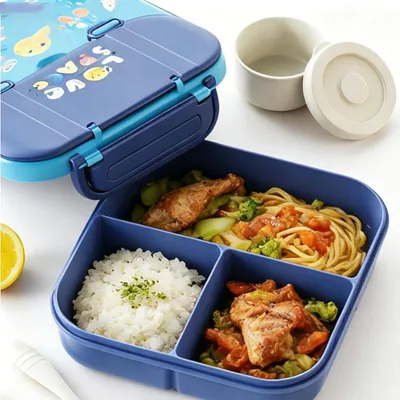 Produktbild von Bento Box mit Fächern - Lunchbox mit Besteck - Auslaufsichere Brotdose für Kinder und Erwachsene - Lunchbox für Schule Arbeit und unterwegs - Blau