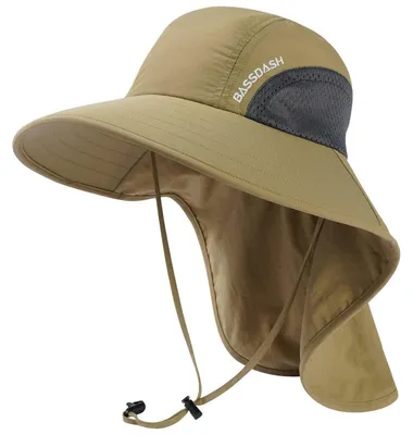 Produktbild von Sonnenhut UPF 50+ wasserabweisend breite Krempe Nackenschutz Pferdeschwanz Herren Damen Einheitsgröße Dunkles Khaki