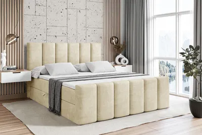 Produktbild von ALTDECOR Boxspringbett mit Fußteil, H4 Matratze und Topper - 120x200 cm - BOXI1-Z - Beige Samt - Polsterbett mit Bettkasten und Lattenrost, Bett mit Stauraum