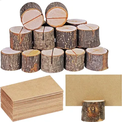 Produktbild von Holz Platzkartenhalter Set, 40 Stück, Natürlicher Holzsockel, für Hochzeiten