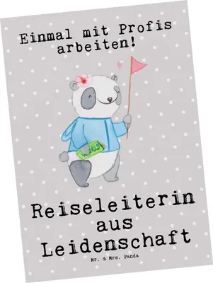 Produktbild von Mr. & Mrs. Panda Postkarte Reiseleiterin Leidenschaft - Grau Pastell - Geschenk, Grußkarte, Ansichtskarten, Fotokarte, Ansichtskarte, Postkarten