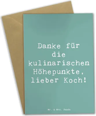 Produktbild von Mr. & Mrs. Panda Grußkarte Spruch Koch Dankeschön - Meeresbrise - Geschenk, Dankbarkeit, Freude, Aufmerksamkeit, Wertschätzung, hochzeitskarten, Bedanken, Küche, Kochen