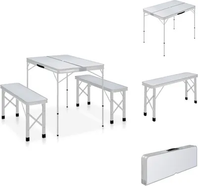 Produktbild von vidaXL Klappbarer Campingtisch mit 2 Sitzbänken Aluminium Weiß -  Campingmöbel