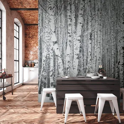 Image de Profhome 382591-GU Papier peint photo forêt mat noir blanc 3,71 m x 2,8 m