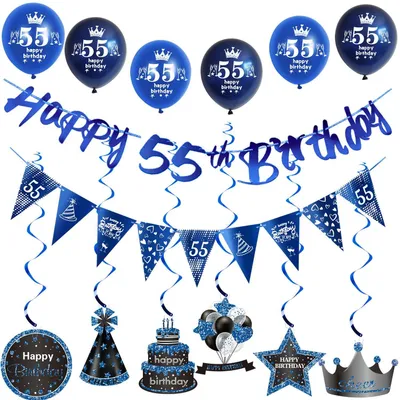 55. Geburtstags-Deko-Set: Banner, Girlande, 6 Ballons, Hängedeko