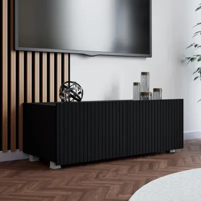 Produktbild von RAVIO TV Schrank Kolder 100 cm Kompakter RTV Schrank mit geriffelte Fronten hängend oder stehend TV-Lowboard (Schwarz)