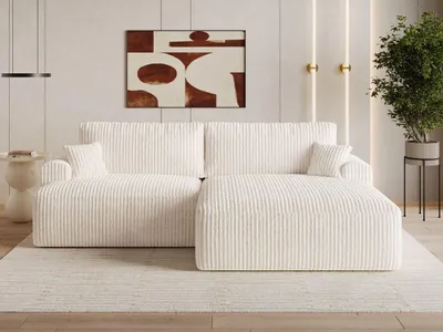 Produktbild von GrainGold Ecksofa L-Form Rechts Serene - Ecksofa mit Schlaffunktion und Bettkasten - Moderne Ecksofa, Wohnzimmer Ecksofa - Eckcouch Creme (Tilia 01)