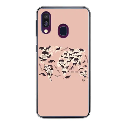 Produktbild von MuchoWow® Handyhülle Schutzhülle Hülle für Samsung Galaxy A40 Weltkarte - Tiere - Scherenschnitt Silikon Softcase Handy Hülle - Handy-Tasche