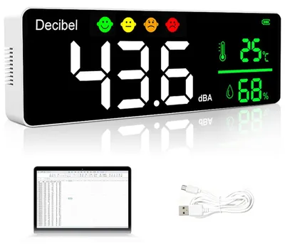 Schallpegelmesser 30–130 dBA mit Datenlogger, Temperatur & Feuchte