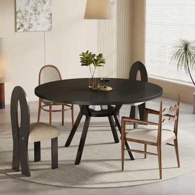Obrázek produktu pro Kulatý jídelní stůl, průměr 120 cm - kuchyňský stůl pro 4 osoby - s úložným prostorem - deska z MDF - kovové nohy - skandinávský design - černá barva