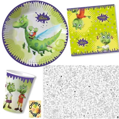 Produktbild von Die Olchis-Party-Set Olchi-Party-Set 53tlg. für 16 Gäste : 16 Teller 16 Becher 20 Servietten 1 Ausmal-Tischdecke