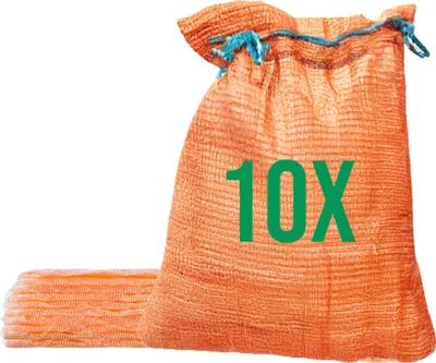 Produktbild von Bazko 10 Stück Raschelsäcke 35x50cm 5kg | orange | Netzsäcke mit Zugband Kartoffelsack Zwiebelsäcke Brennholz Kaminholzsäcke