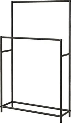 Zdjęcie produktu dla Wieszak na ręczniki, wolnostojący wieszak na ręczniki z 2 wieszakami na ręczniki, wieszak na ręczniki kąpielowe do łazienki, metal, 66 x 20 x 110 cm, czarny