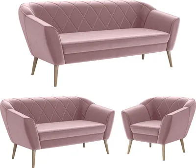 Produktbild von MEBLINI Mini Sofa Set 3-2-1 für Wohnzimmer - Mini Lounge für sechs Personen - Küchensofa - Sofa Klein - Sitzgarnitur - Polstergarnitur - Sofagarnituren - GISELA - 3+2+1 - Rosa Samt