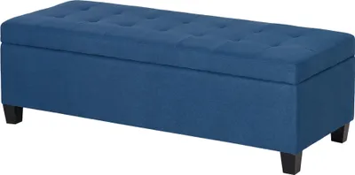 Produktbild von Blaue Ottomane mit Stauraum und Knopfheftung, Flurbank 125x49x41 cm - Praktische Sitzbank für Flur