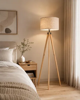Produktbild von Stehlampe wohnzimmer Leselampe Stehleuchte Stativ aus Holz, E27 LED Stehlampe für Schlafzimmer,Büro Arbeitslampe, (Glühbirne nicht enthalten)