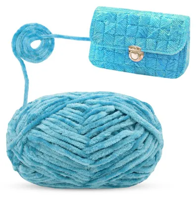 Produktbild von Chenille Wolle zum Häkeln & Stricken, Samt Garn, Seeblau, 100g, 6mm Dicke