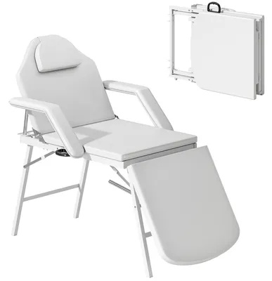 Produktbild von Massagetisch klappbar, Massageliege Stahl, Behandlungsliege Kunstleder, Weiß | 182 x 82 cm | Rückenlehne 0–60°, Beinstütze 0–90° | bis 220 kg