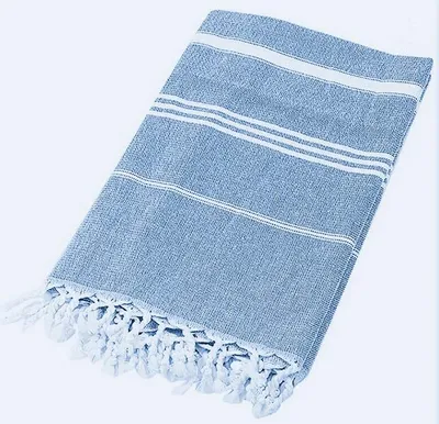Produktbild von FEBE Strandtuch Badetuch Dunkel Blau Baumwolle 180x90 cm Ultraleicht mit Handgeknüpften Hamamtuch Saunatuch Picknickdecke Towel