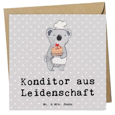 Produktbild von Mr. & Mrs. Panda Glückwunschkarte Konditor Leidenschaft - Grau Pastell - Geschenk, Spruch, Bäcker, doppelkarte, faltkarte, Klappkarte, Grußkarte, anlasskarte, Lustig