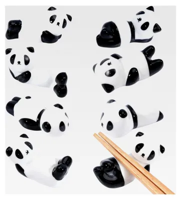 Produktbild von 8 Stück Keramik Stäbchenhalter Panda für Essstäbchen, Löffel und Gabel