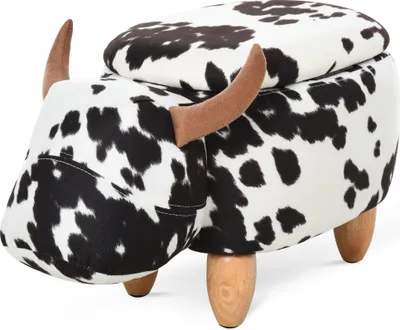 Produktbild von HOMCOM Tierhocker, Dekohocker mit Stauraum, Polsterhocker, Sitzhocker, Sitzbank mit Tier-Design, für Wohnzimmer, Schweinchen Fußbank, Schwarz+Weiß, 62 x 35 x 36 cm