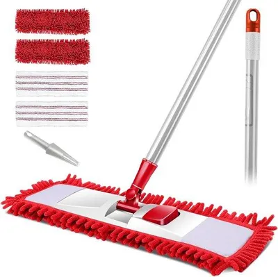 Obrázok produktu pre 360° otočný mop s 125 cm nerezovou rukoväťou a 4 čistiacimi podložkami z mikrovlákna – rýchle odstránenie nečistôt z podlahy