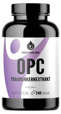 Produktbild von Kräuterland OPC aus französischen Weintrauben 240 Kapseln Traubenkernextrakt hochdosiert vegan